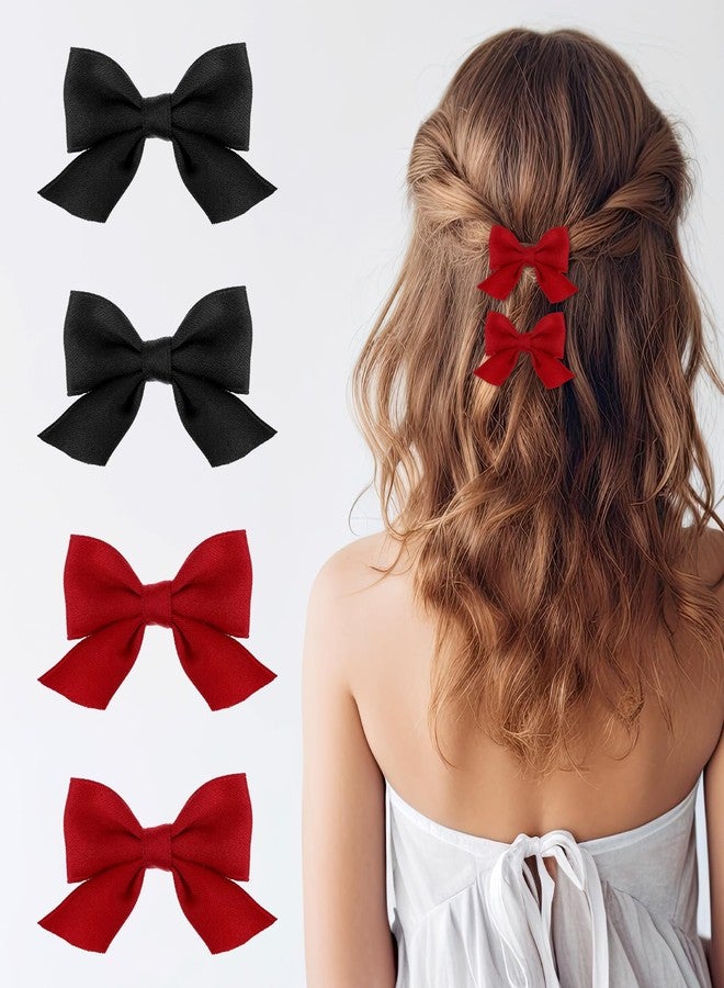 Tyqour 2 Pairs Red Bow Hair Clips for Women Girls Hair Accessories Small Silky Satin Ribbon Bowknot Alligator Barrettes Wine Red Black Bow Clips - Image 1